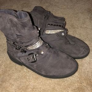 Gray Booties with bling and belts